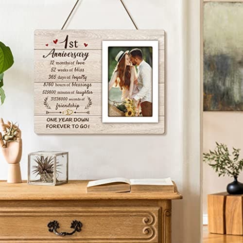 1st Anniversary Paper Gifts for Him Her - One Year Romantic Wedding Picture Frame Fit 4x6 Photos for Boyfriend Girlfriend, 1 Year Anniversary Valentines Gifts for Husband Wife Couple