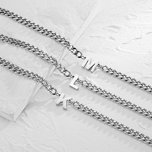 DuoDiner Initial A-Z Cuban Link Chain Necklaces for Men Boys Women Letter Pendant Stainless Steel 6.5mm 18+2 Inches,Jewelry Gifts