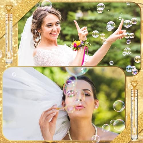 Shappy 100 Pcs Wedding Bubble Bulk Wedding Party Favors Bubble Wand for Guests Send Off with Stickers for Bridal Shower Anniversaries Celebration Goody Bag Stuffers Filler (Gold Heart)