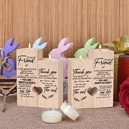 Double-Sided Printing Wooden Candle Holders-to My Friend,You are IRREPLACEABLE, Thank You for Being My Unbiological Sister.Women Female Girl Friends Personalized Custom Friendship Birthday Gift