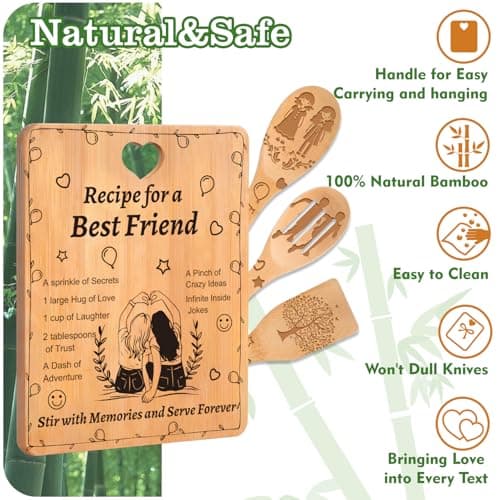 Best Friend Birthday Gifts for Women - “Recipe for a Best Friend” Bamboo Cutting Board Set, Engraved with Inside Jokes & Secrets - Bestie Gifts for Graduation, Long-Distance, Housewarming & Christmas