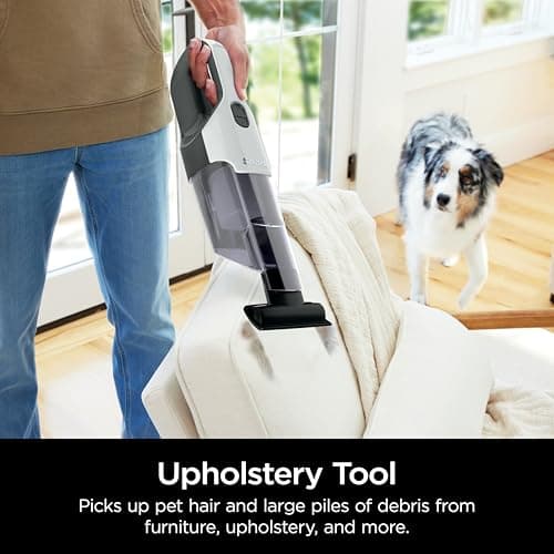Shark Cyclone PET Handheld Vacuum with, HyperVelocity Suction, Powerful Pet Hair Pickup, Lightweight, XL Dust Cup, Including Upholstery Tool, 8" Crevice Tool, Scrubbing Brush, Pearl White, AA701