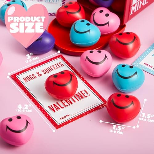 JOYIN 28 Packs Heart Shape Stress Ball with Cards Stress Relief Fidget Toy for Valentine Party Favors, Classroom Prize Supplies, Valentine’s Greeting Cards, Valentine Exchange Gifts