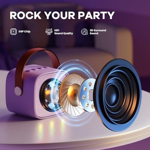 Mini Karaoke Machine with 2 Wireless Microphones, TOP Kids Gifts for Girls Ages 3, 4, 5, 6, 7, 8, 9, 10, 11, 12 +Years Old, 4-12th Christmas Birthday Toy Gift for Girls Boys Party (Purple)