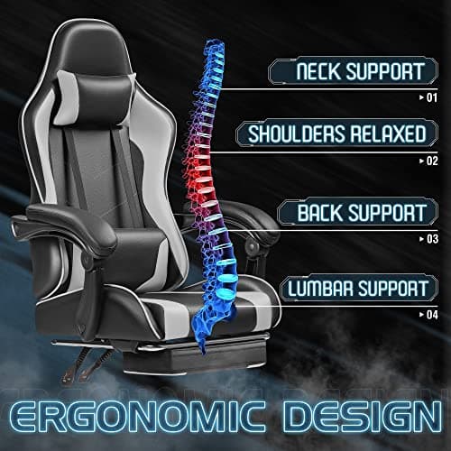 Homall Gaming Chair, Video Game Chair with Footrest and Massage Lumbar Support, Ergonomic Computer Chair Height Adjustable with Swivel Seat and Headrest (White)