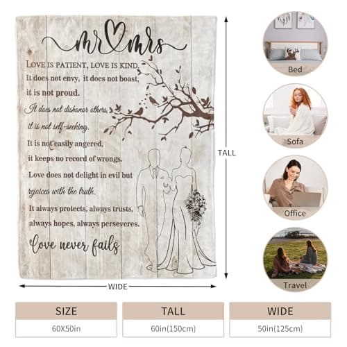 Wedding Gifts for Couples 2025 Soft Blanket, Bridal Shower Gifts for Bride to Be, Anniversary Mr and Mrs Gifts, Wedding Gifts for Newlyweds Just Married Gifts Wedding Throw Blanket 60 * 50