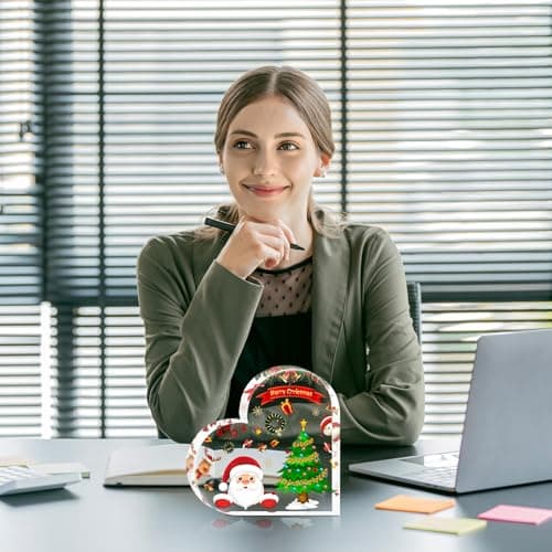 Christmas Decorations Indoor, Christmas Decor for Table, Office Desk, Mantle, Shelf - Acrylic Heart Shaped Gifts for Women/Girls - Holiday Indoor Home Decor