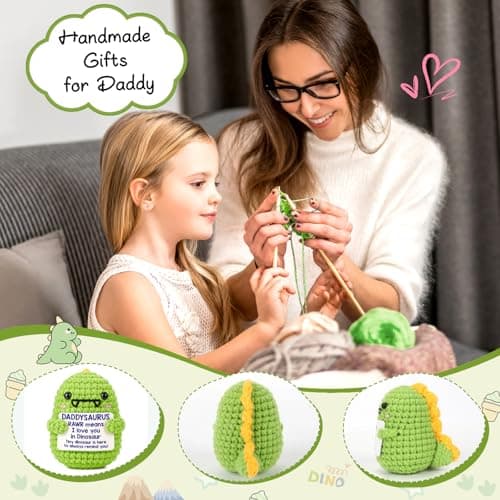 OCCdesign Mini Christmas Birthday Gifts for Dad from Daughter Son RAWR I Love You Daddy Handmade Crochet Cute Small Dinosaur for Daddy Dad Bonus Step Father in Law New Father