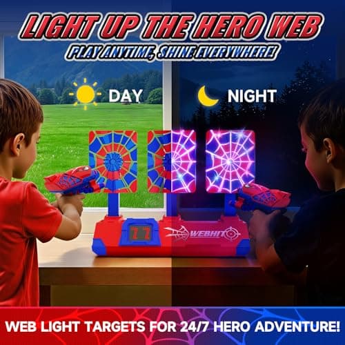 Shooting Toys for 3-12 Year Old Boys, Hero Styles with Glowing Web&Sounds,LCD Scoring and Auto Reset 3 Shooting Targets,Indoor Outdoor Kids Family Games Christmas Birthday Gifts for Boys Toys Age 3-12
