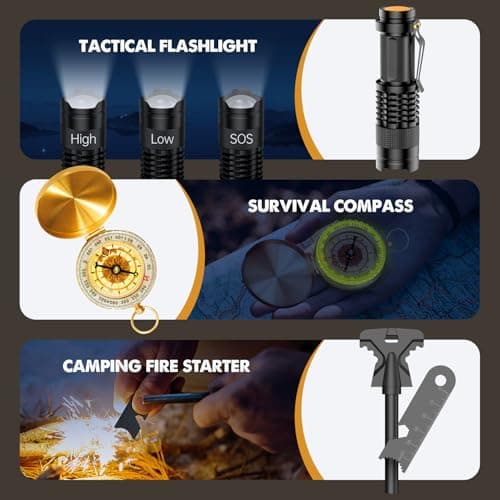 Gifts for Men Him Dad, Survival Kit and Equipment 25 Pcs, Valentines Gifts for him, Christmas Stocking Stuffers,Camping Essentials, Survival Gear, Cool Gadgets for Men