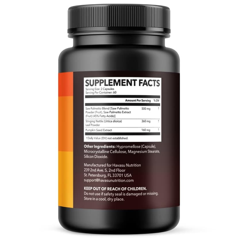 HAVASU NUTRITION Saw Palmetto Supplement with Stinging Nettle and Pumpkin Seed Extract - Advanced 3X Formula - DHT Blocker Urinary Health and Prostate Support for Mens Health - Vegan, Non-GMO Capsules - 2 Month Supply