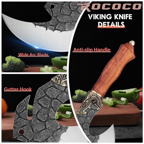 ROCOCO Viking Cleaver Knife Butcher Meat Cutting Boning Knife Hand Forged Chinese Kitchen Axe with Sheath Home Outdoor BBQ Camping Chirstmas Birthday Chirstmas Mother Father Gift Men