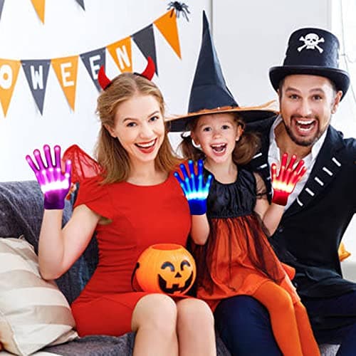 Kids Toys 12 Colors LED Gloves Cool Toys Gifts for Age 3-5 6-8 Years Old Boys Girls Halloween Costumes Light Up Gloves Stocking Stuffers Christmas Birthday Parties Gifts (1 Pairs S)