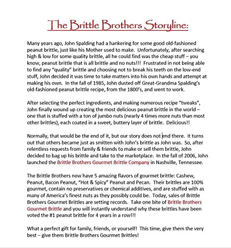 Brittle Brothers Variety Gift Set : 4-8 oz. Box Pack Voted #1 Peanut Cashew Pecan Bacon Corporate Candy Snack Birthday Sampler Christmas Mother Father