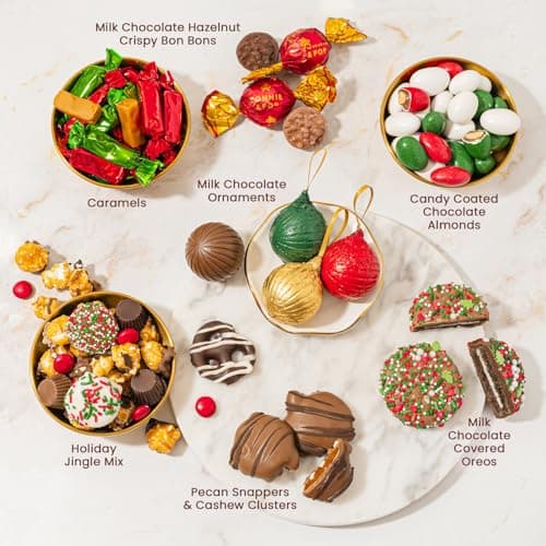 Christmas Chocolate Gift Basket– Holiday Ornament Gift Box with Assorted Christmas Candy – Holiday Food Gift Idea for Men, Women, Family, Corporate- Bonnie & Pop
