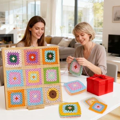 NewEle 17.0" Foldable Crochet Blocking Board with 40 Stainless Steel Pegs - Upgrade Large Blocking Boards for Crochet Projects, Bamboo Granny Square Crocheting Accessories Gifts for Crocheters