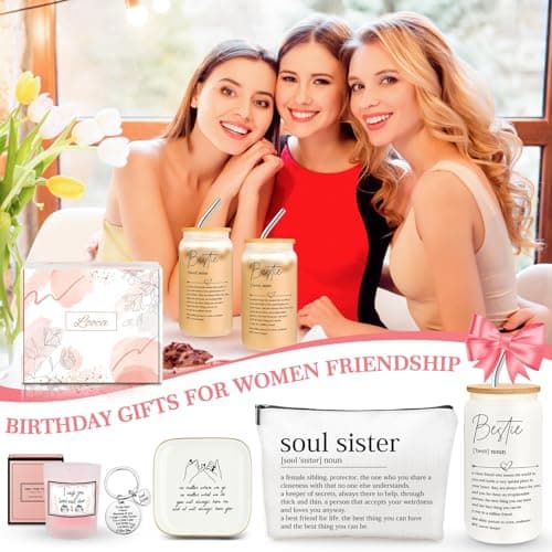 Best Friend Birthday Gifts for Women Friendship Gifts for Women Bestfriend Birthday Gift for Best Friend Woman Bestfriend Gift Ideas with Cup Bag Candle Keychain for Soul Sister Bestie BFF
