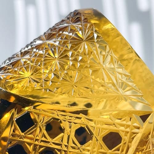 suigetsu Japanese Crystal Whiskey Glass, Cut Crystal Pattern, Luxury Cocktail Glassware (Amber)