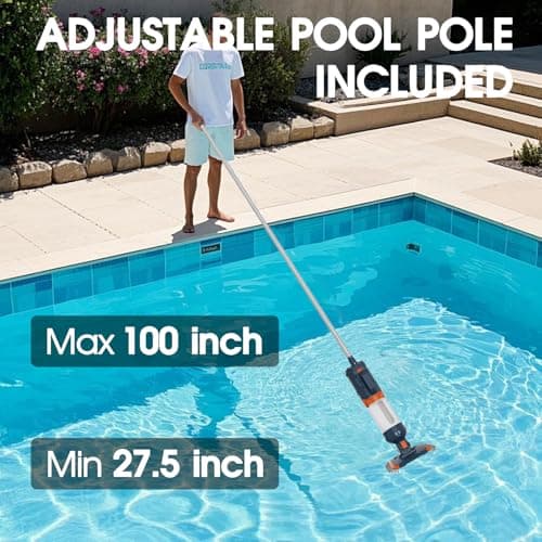 Cordless Heave Duty Pool Vacuum-True Powerful Suction 16.8 GPM, 60M Run-time, 25µm Ultra Fine Mesh Filter, Handheld Rechargeable Hot Tub Cleaner with Poles for Above Ground&Inground Pool