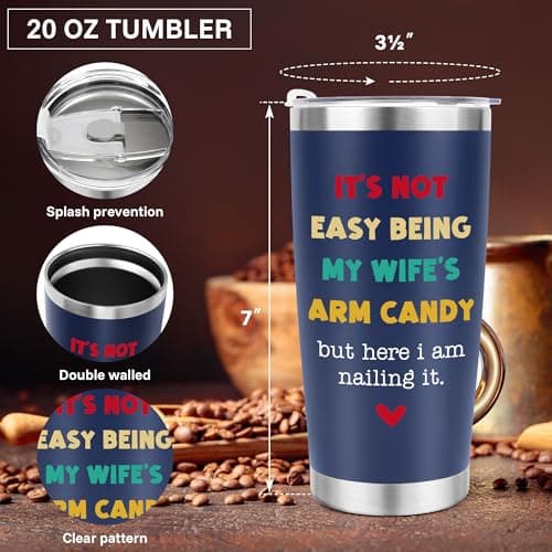 Husband Anniversary Men Gifts for Him from Wife, Husband Birthday Christmas Stocking Stuffers Gift, Wedding Anniversary Men Gifts for Husband Who Has Everything, 20oz Dark Bule Tumbler Cup ＆ Socks