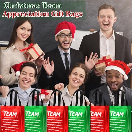 SilTriangle 30 Pcs Christmas Team Appreciation Gift Bags Bulk Xmas Green Red Bags with Handle 7.87 x 10.23 x 3.93 Inch Reusable Totes for Employees Coworker Staff Christmas Party Favors Supplies