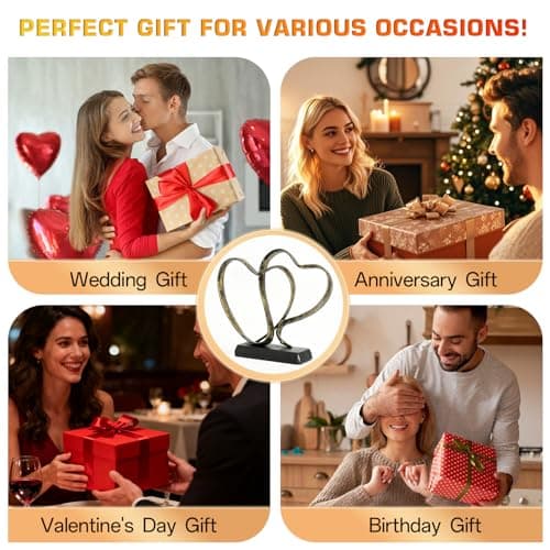 Anniversary Wedding Gifts for Couple - Two Hearts and Cross Iron Sculpture, 1st to 50th for Her and Him,Decorative Hearts Statue Includes Present Box and Poem Card