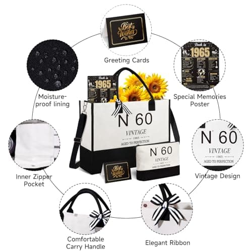 Birthday Gifts for Women Canvas Tote Bag, Unique Gifts for Wife Mom Friends Her, Vintage Handbag Cosmetic Bag Poster