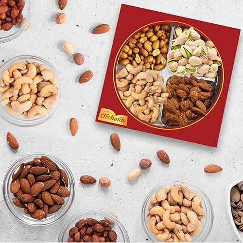 Nuts gift Basket of Cravings Gourmet Nuts Collection, Premium Mixed Nut Gift Box, 4 Sectional.