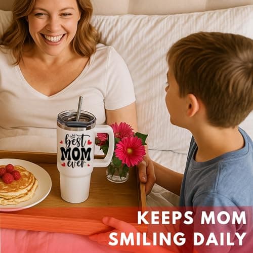 Vivulla68 Best Mom Ever Tumbler With Handle 40oz, Mommy Coffee Mug, Mama Tumblers, Momma Gift Ideas, Funny Birthday Present For Her, Cute Mother Day Gift Tumbler, Mom Cup