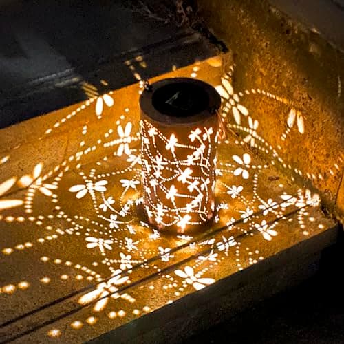 Christmas Gifts For women,Solar Lanterns Outdoor Hanging Lantern Lights, Dragonfly Hollowed-Out Metal Decor Lantern, Waterproof LED Decorative Garden Light - Delicate Garden Decoration for Patio, Yard