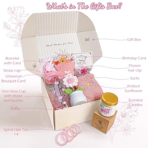 Birthday Gifts for Women, Teen Girls, Her, Unique Happy Birthday Gift Baskets for Best Friend Sister Daughter, Women Christmas Gifts Box for Girl Wife Girlfriends,14pcs Rose Gift Set(Pink)