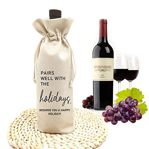 Socive Holiday Party Hostess Gift Wine Bag for Him Her, Holiday Gift, Christmas Gifts Ideas-Reusable Drawstring Wine Bag