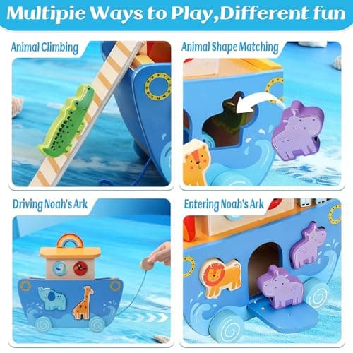 Wooden Noah's Ark Toy with Animal Shape Sorter,Baptism Gifts for 1 2 3 4 Years Old,Montessori Toys for Toddlers,Baptism Gifts for Boys and Girls,24 Months Babies