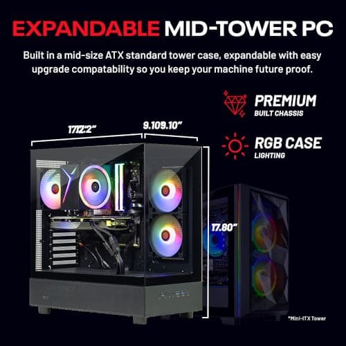 Skytech Gaming Azure 3 Desktop PC, Ryzen 7 7700 3.8 GHz (5.3GHz), NVIDIA RTX 5060, 1TB NVMe SSD, 32GB DDR5 RAM 5200 RGB, 650W Gold PSU, Wi-Fi, Win 11