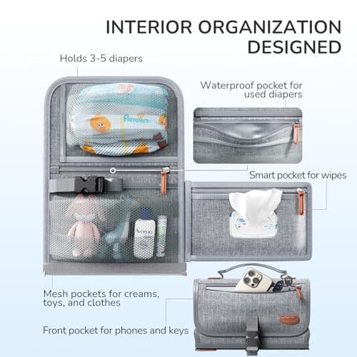 Portable Diaper Changing Pad for Baby, Detachable Travel Changing Pad with Baby Wipes Pocket, Gifts for Baby Shower, Newborn Girls and Boys (Grey)