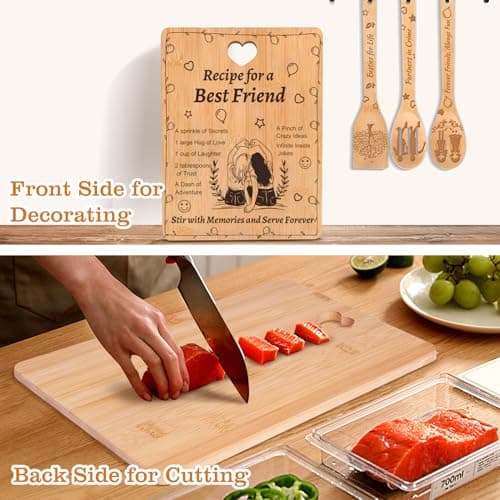 Best Friend Birthday Gifts for Women - “Recipe for a Best Friend” Bamboo Cutting Board Set, Engraved with Inside Jokes & Secrets - Bestie Gifts for Graduation, Long-Distance, Housewarming & Christmas