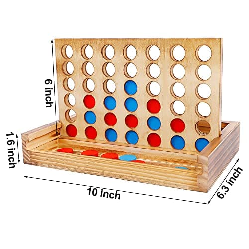 Glintoper Tic Tac Toe & 4 in a Row Tables Game Set, Classic Board Line Up 4 for Living Room Rustic Table Decor and Use as Game Top Wood Guest Room Decor Strategy Board Games for Families