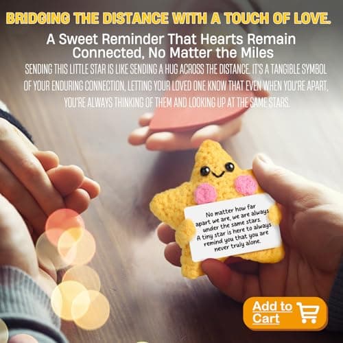 Crochet Yellow Star Doll Friendship Gift - Emotional Comfort Support Decor, Long Distance Relationship Moving Away Farewell Goodbye Leaving Gifts for Women Friend Couple Boyfriend Girlfriend Coworker