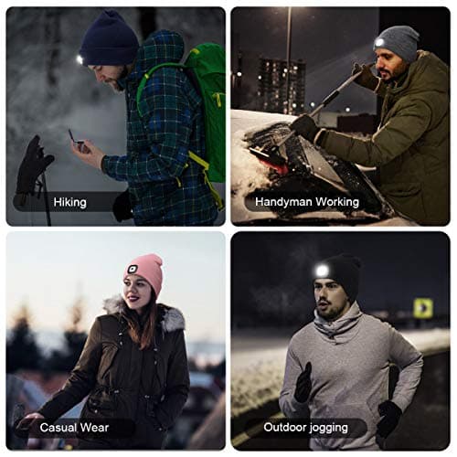 YunTuo LED Beanie with The Light, Unisex USB Rechargeable Headlamp Winter Knitted Cap Gifts for Men Dad Husband Him