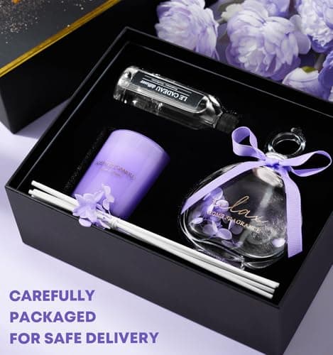 Mothers Day Gifts for Mom Daughter, Birthday Valentines Christmas Stocking Stuffer Gift Box for Women Wife Girlfriend Sister Best Friends Teachers, Violet Candle Gift Set, Self-Care Gifts for Her