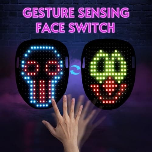 Gootus Led Mask Halloween Costume for Kids Adults, Face Transforming Light up Mask with Gesture Sensing, Cool Toys Great Gift for Birthday Costume Party Christmas