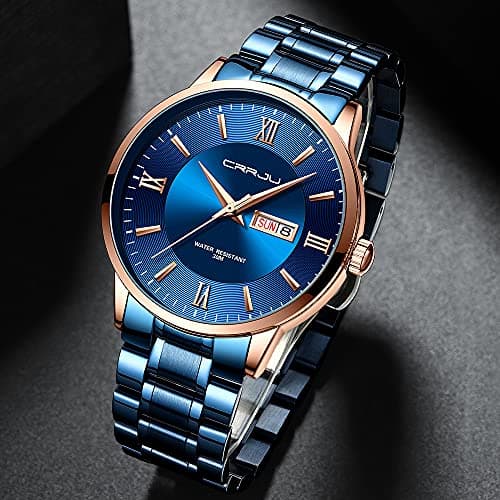 CRRJU Men's Fashion Luxury Stainless Steel Watches for Men Business Auto Date Chronograph Analog Quartz Wristwatches