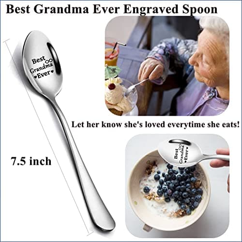 Grandma Gifts, 2-Pocket Grandma’s Spot Throw Pillow Covers 18x18 Inch + Engraved Spoon, Birthday Christmas hanksgiving Day Gifts for Grandma Mom Gigi Nana Mimi