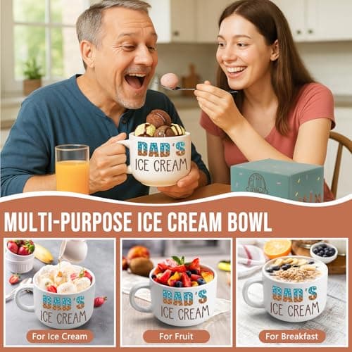 YEUYUQIU Christmas Dad Gifts from Daughter Son Wife - Ideal Christmas Fathers Day Birthday Gifts for Daddy Father Father in Law New Dads, Best Dad Ever Gift - Cool Dad's Ice Cream Bowl Shovel Set