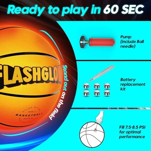 Light Up LED Basketball for Teen Boys: Cool Nighttime Ball Game Gifts for Birthday Christmas Easter – Size 7 Outdoor Rubber Ball for Boys Girls 8-15+ Year Old