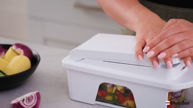 Mueller Pro-Series All-in-One, 12 Blade Mandoline Slicer for Kitchen, Food Chopper, Cucumber Slicer and Spiralizer, Cutter, Dicer, Grater, Gifts for Mom, Kitchen Essentials, White Sand/Green