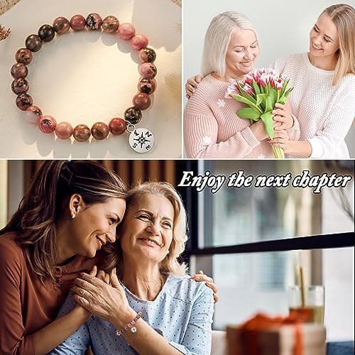 HGDEER Natural Stone Retirement Bracelet for Women/Men 2025, Going Away Farewell Gifts Valentine Gift For Coworkers Teacher with Gift Message Card