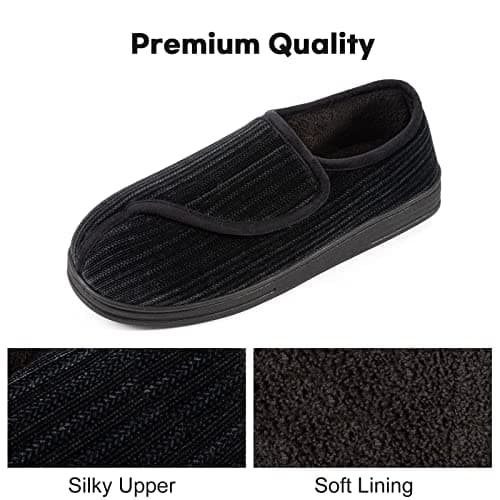 LongBay Men's Memory Foam Diabetic Slippers Comfy Warm Plush Fleece Arthritis Edema Swollen House Shoes