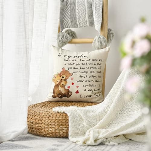 AVOIN colorlife to My Sister Throw Pillow Cover, 18 x 18 Inch Christmas Sister's Gift Lady Girls Birthday Cushion Case from Sister Brother