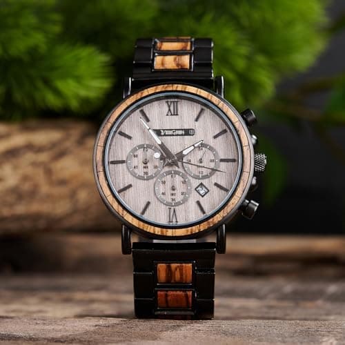 Vikingenes – Wooden Watches for Men, Engraved Wood Watch, Personalized Men's Gift, Viking Watches, Natural Wood Wristwatch, Luxury Wooden Chronograph, Custom Engraved Watch, Unique Gift for Men